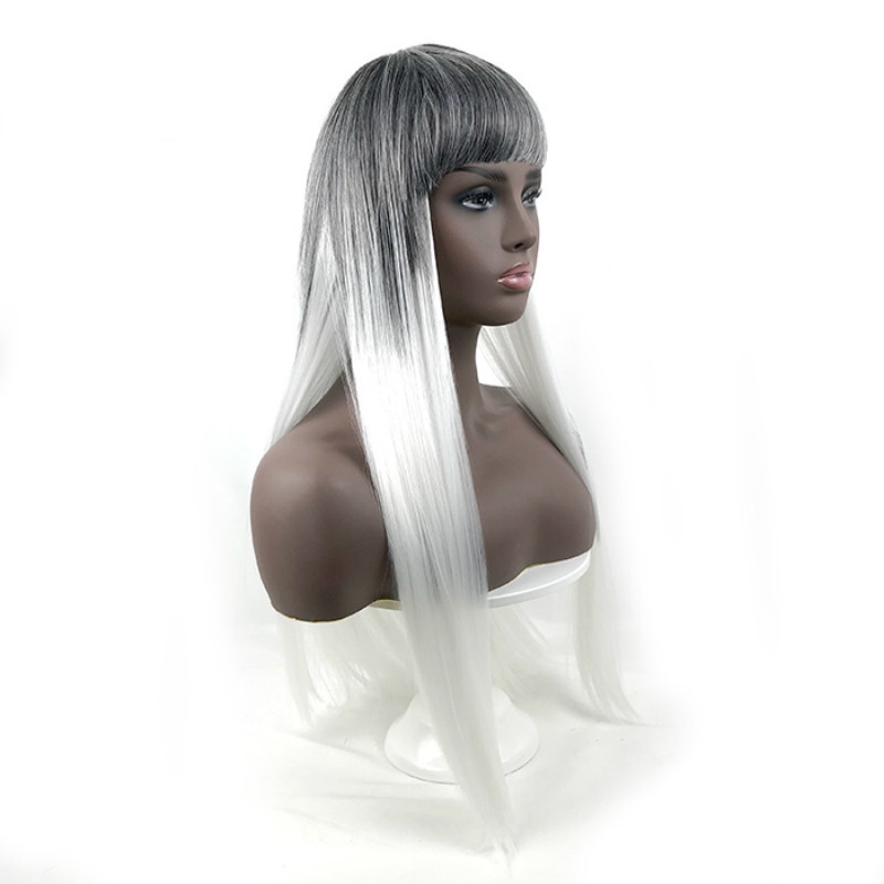 Women's bangs gradient long straight wig multi-color wig headpiece human hair wig