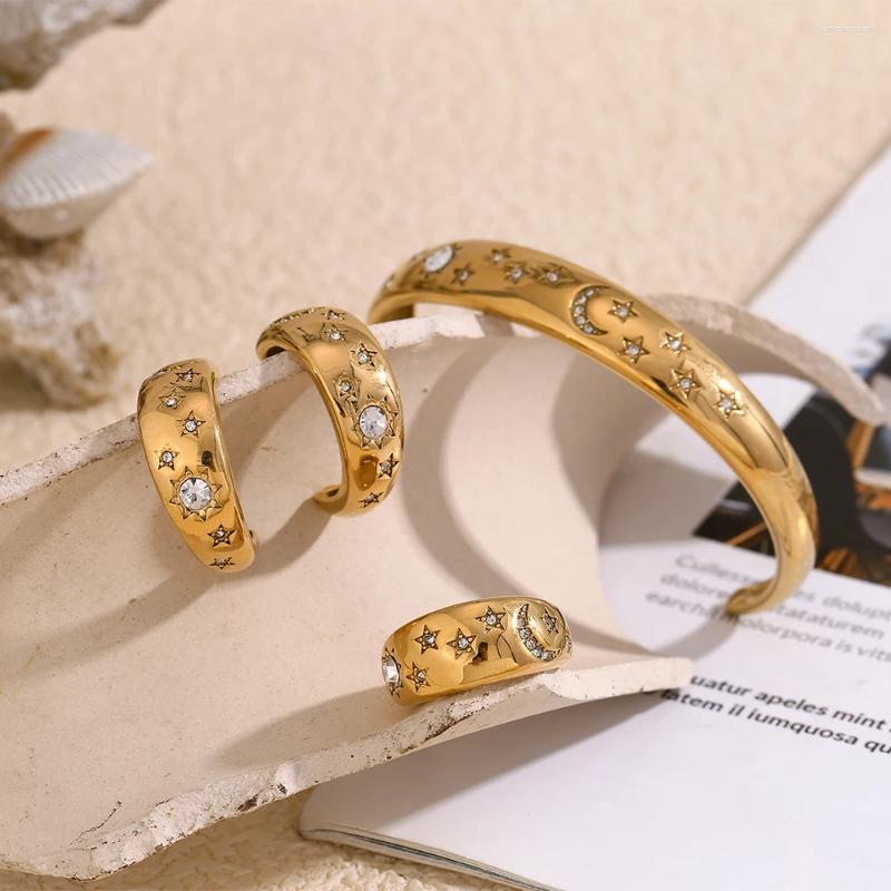 Vintage Sparkg Stars Sun Moon Cuff Bangles: 2024 Trendy Gold Plated Stainless Steel Jewelry for Women 4