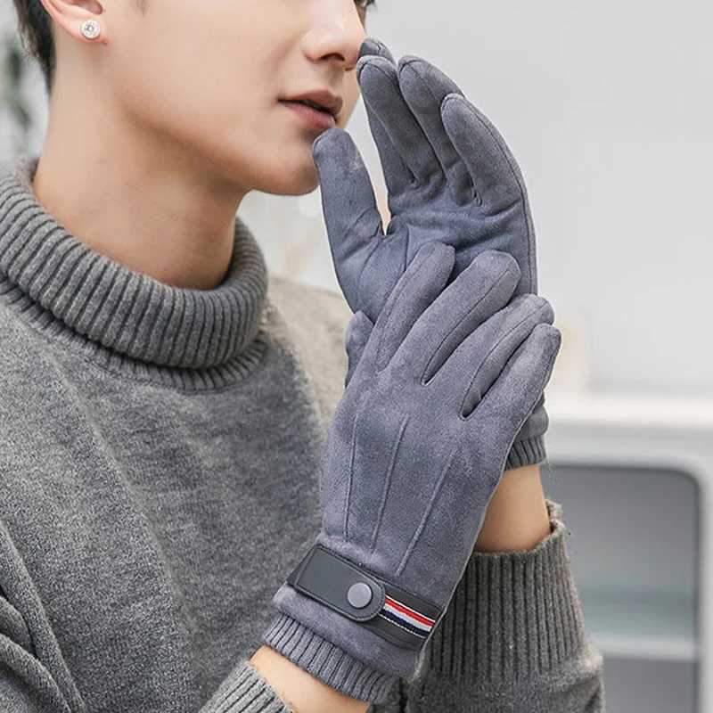Mens winter G suede warm split military finger Gs outdoor thick driving buckle skiing mens touch screen W241026