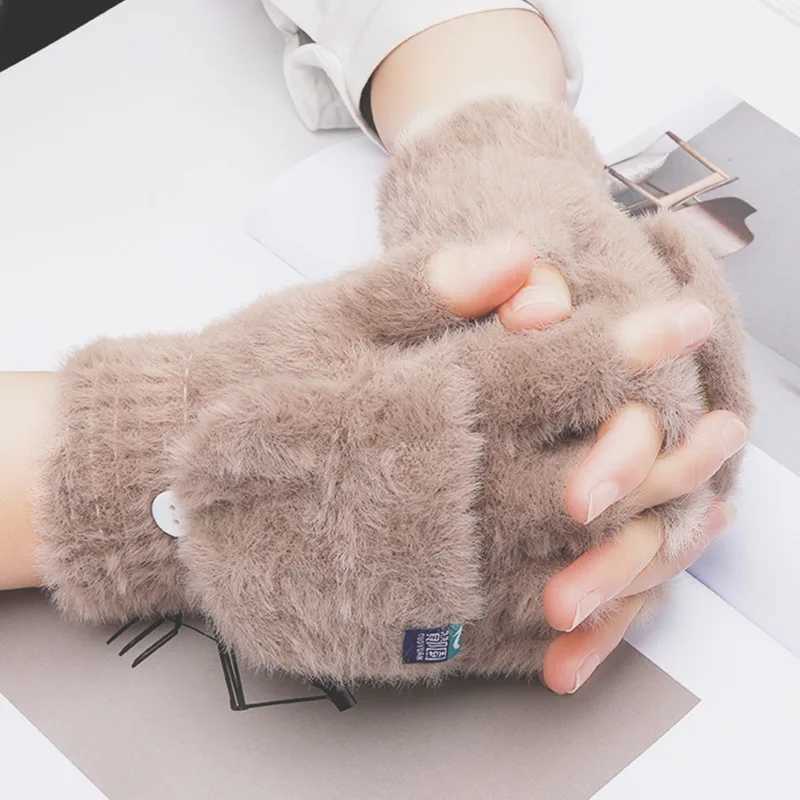 Plush Fingers Gs Womens Winter Gloves Soft and Warm Female Student Flip up Gs Outdoor Writing Gs Thick Protection W241026