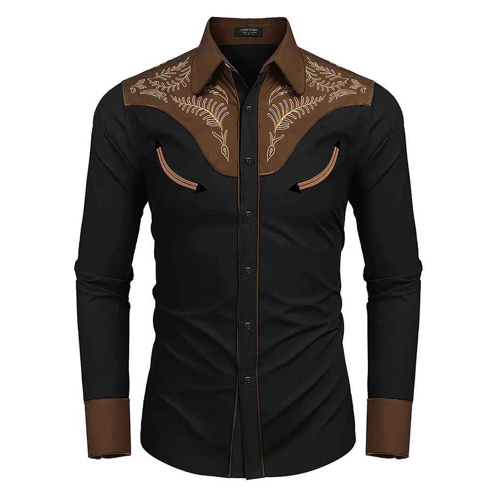 2024 New Mens Western style Printed Long Sleeve Collar Single Chest Casual Shirt Mens Club Street Clothing W250312
