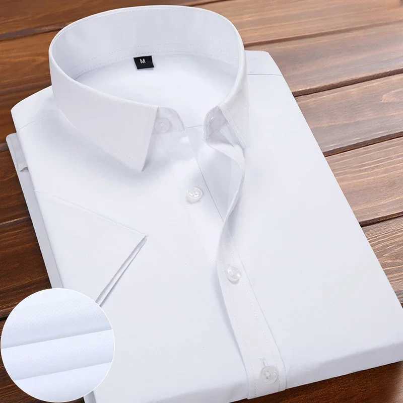 Summer new mens plain short sleeved white shirt with a collar and slim fit classic business mens formal work shirt brand clothing W241026