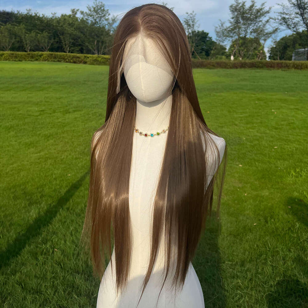 13X4 High-End Long Bob Lace Front Party Everyday Blonde Bangs Wig 28 Inch Light Golden Straight Hair