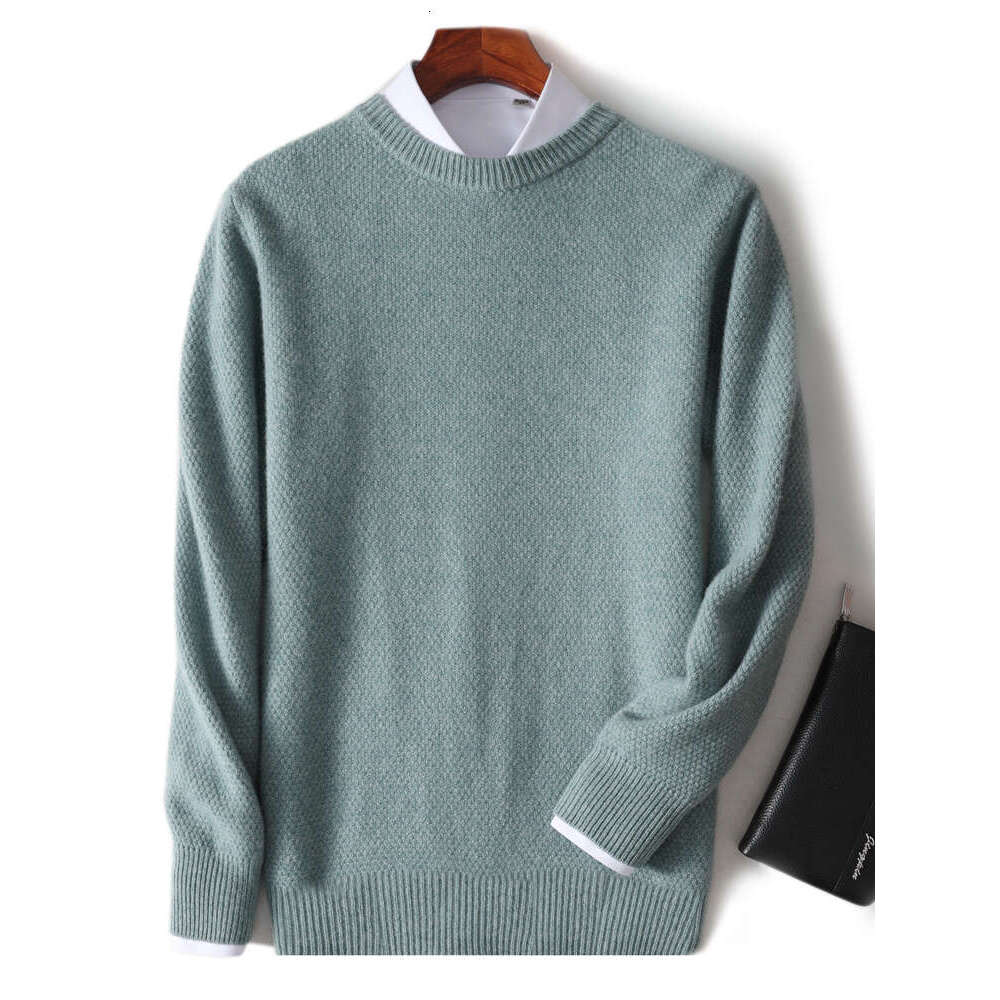 Aliselect 100% Pure Merino Wool Pullover Men Cashmere Knitwear Autumn Winter Thickened Warm Round Collar Long Sleeve Sweaters