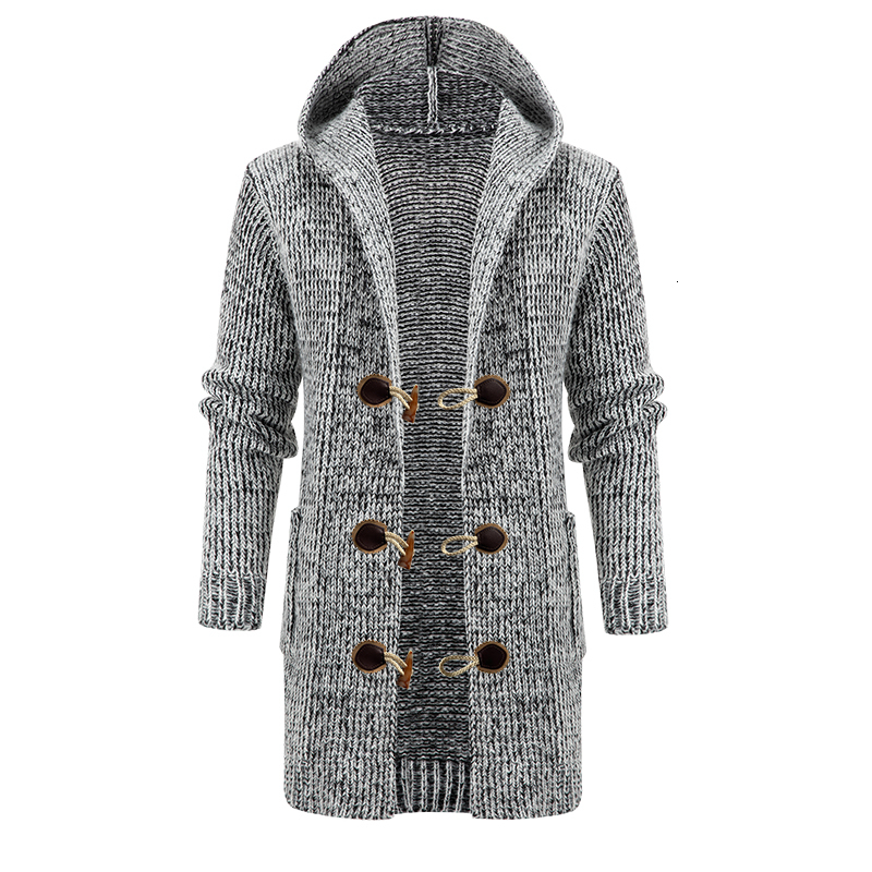 Long-Term Europe And The United States Long Men's Coat Hooded Knit Cardigan