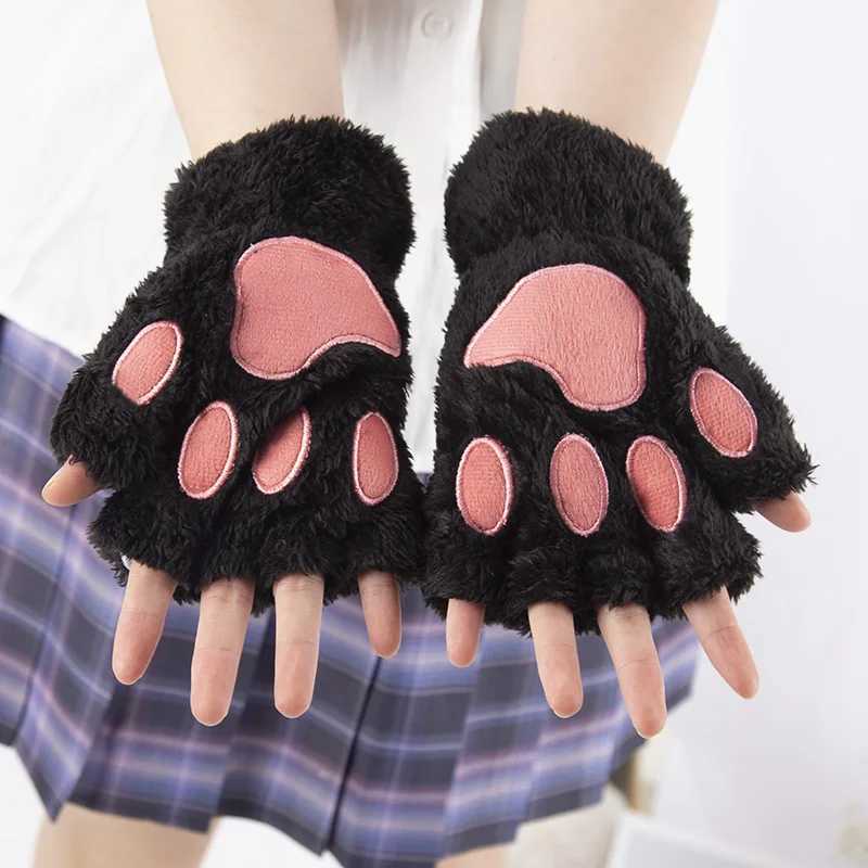 Womens Cartoon Cat Cl Gs Thick Finger Plush Bear Warm and Cute Thick Bear P Finger Winter Kaii Gloves Gs W241026
