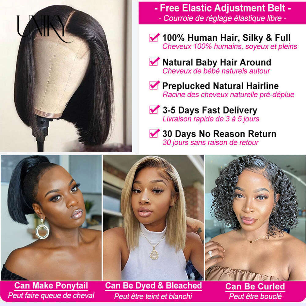 12A Wear And Go Glueless 180 Density Straight Bob Preplucked Human Hair Wigs 4X4 Hd Lace Closure Wig On Sale Clearance