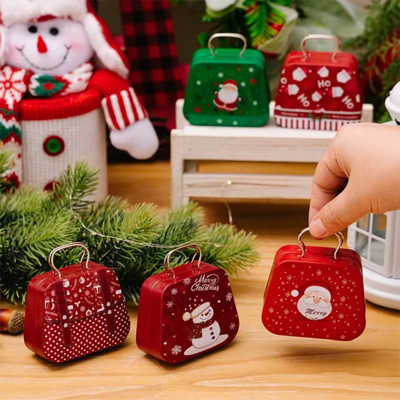 Metal Square Mini Christmas Candy Gift Box Leather Bag Christmas Candy Box Christmas Tote Bag Open And Close Gift Box 241025