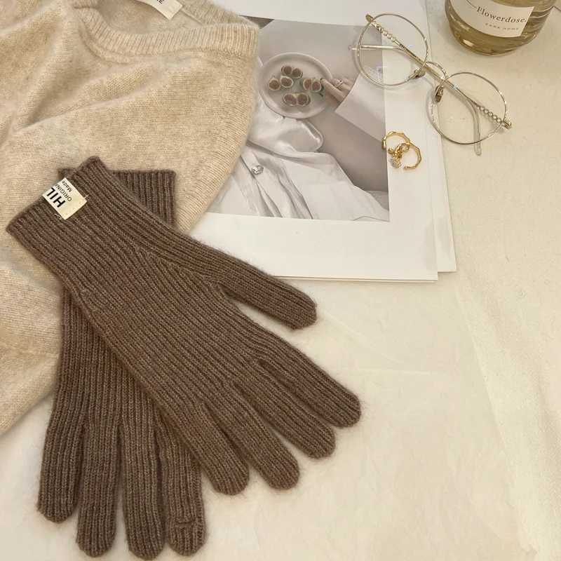 Solid Color Ins Knitted Wool Gs Simple Autumn Winter Korean Style Finger Touch Screen Warm Fingers W241026