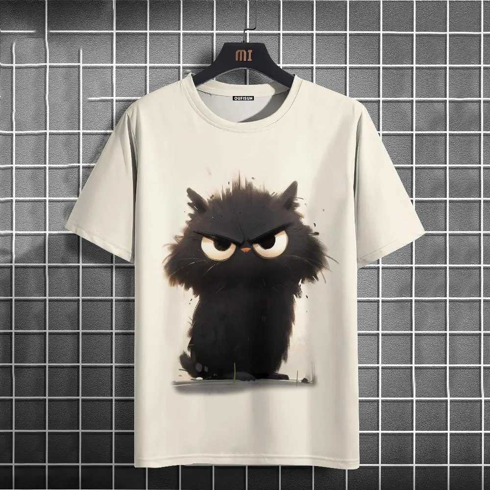 Mens casual T-shirt funny animal black cat short Slve T-shirt summer oversized T-shirt hip-hop sportswear mens clothing top W241026
