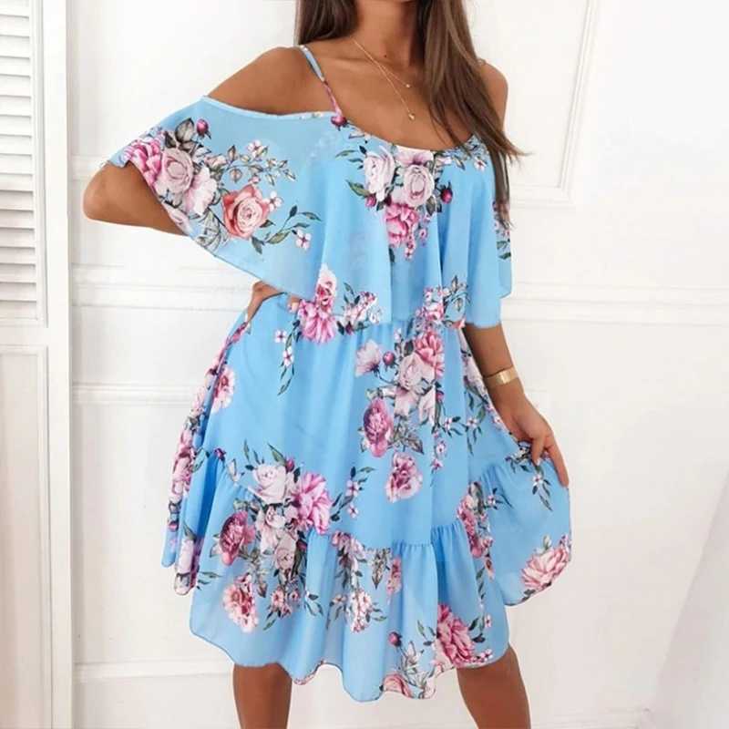 Sexy Womens Dress 2022 Summer Pregnant Women Flower Printed Shoulder Dress Pregnant Womens Dress Chiffon Beach Bohemian Dress Vestidos W241026