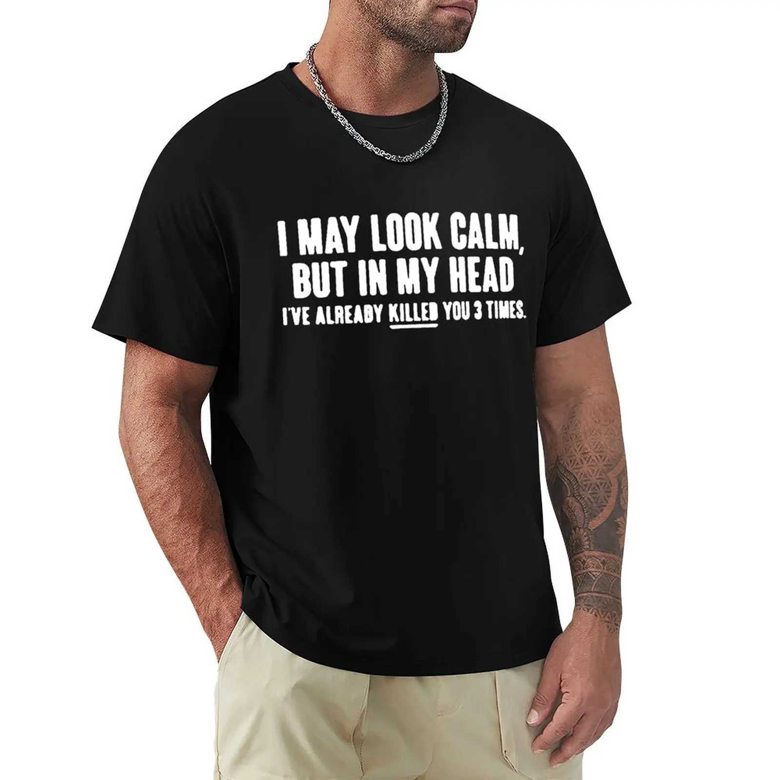 Look Calm Funny Printed New Funny T-shirt Mens Shorts Slves Hip Hop O-neck Cotton Shirt W241026