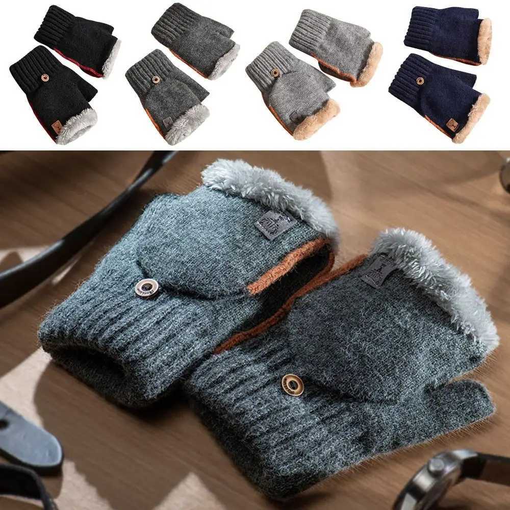 Thick plush fluffy anti cold autumn winter knitted gloves half finger Gs touch screen Gs warm Gs W241026