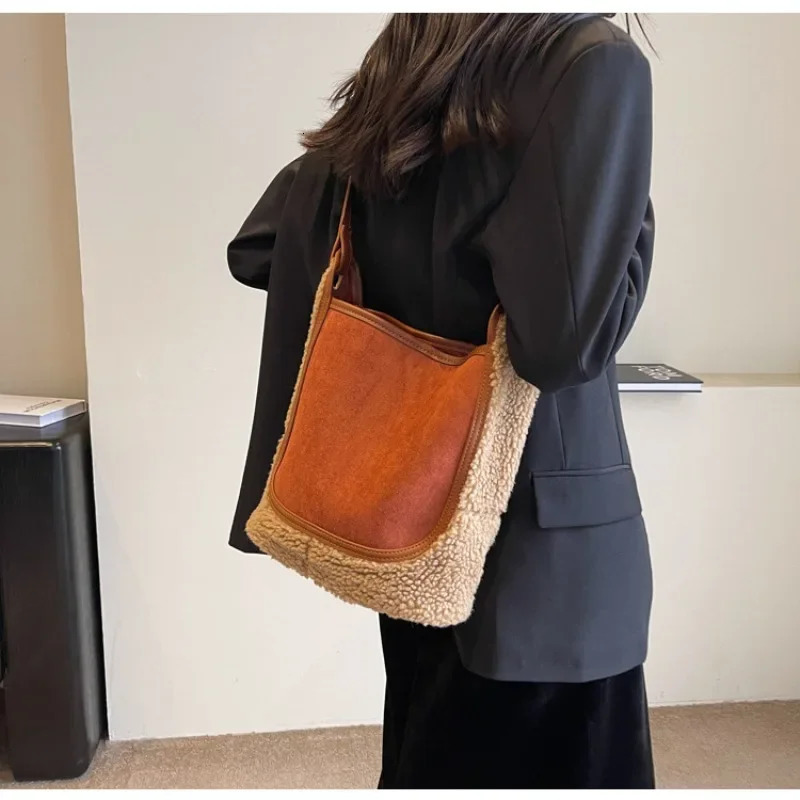 Cashmere bag womens large capacity autumn and winter single shoulder cross bag 241025