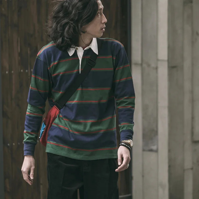 Non Stock Ivy League Fashion Striped Polo Shirt Retro Preppy Style Mens LongSleeve Tee 241025