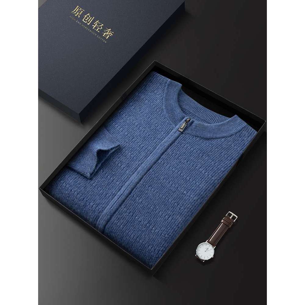 High Quality Autumn Winter Sweater 100% Cashmere Cardigan Long Sleeve O-Neck Zipper Coat Large Size Men Jacket Knit Shirt