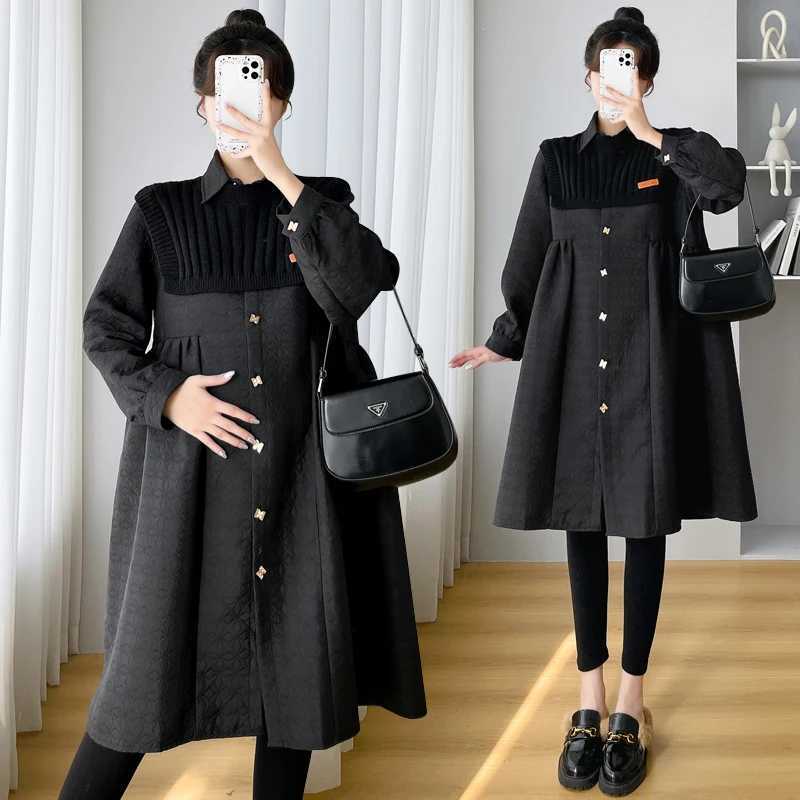 Large size maternity clothing autumn and winter collar fashion maternity A-line dress loose maternity clothing wholesale W241026