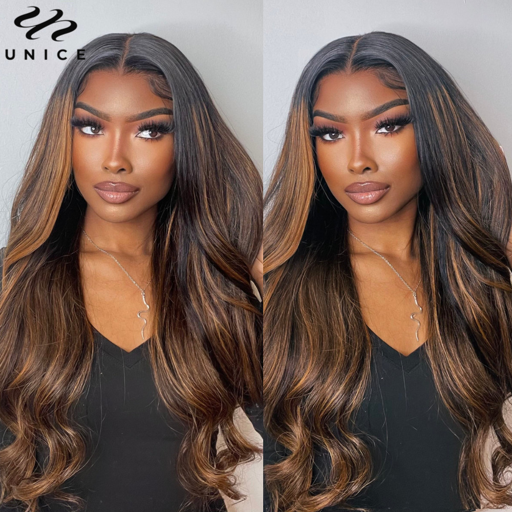 UNice Balayage Body Wave Wig 13x5x1 Middle T-Part Human Hair Pre Plucked FB30 Highlight Lace Front Wigs 150%
