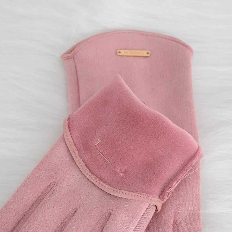Womens Touch Screen Gs Fashion Gloves Autumn and Winter Warm Thin Cashmere Solid Bicycle Drive Suede Fabric Elegant Windproof W241026