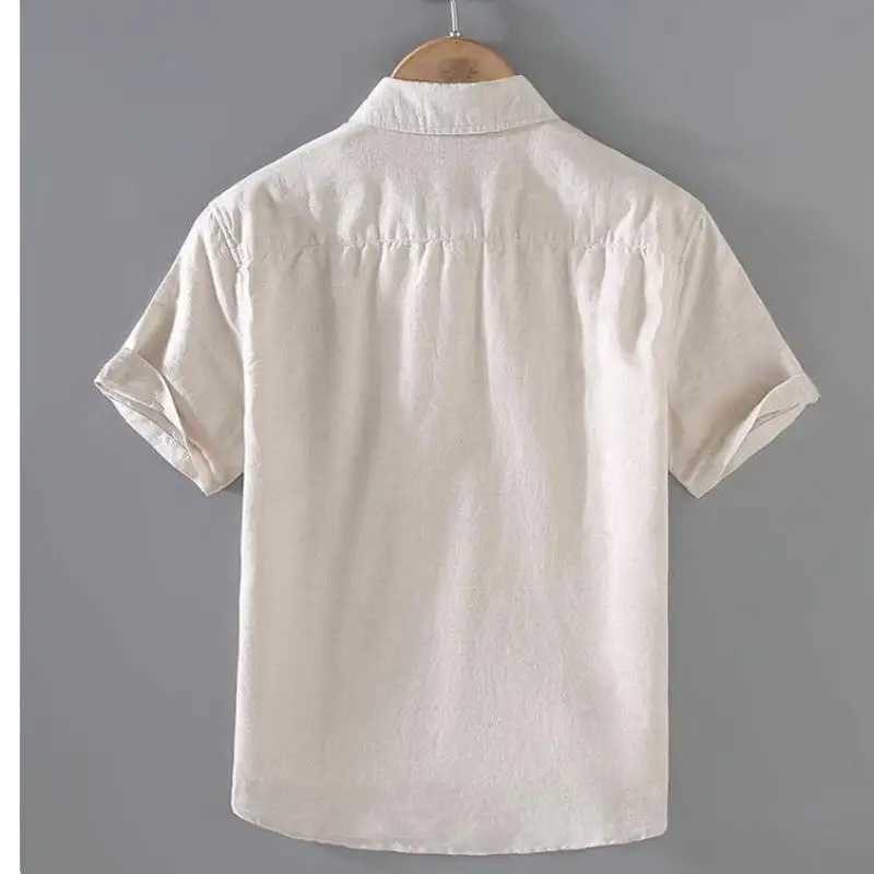 Cotton linen hot selling mens short sleeved summer T-shirt solid color stand up collar casual beach style plus M-3XL W241026