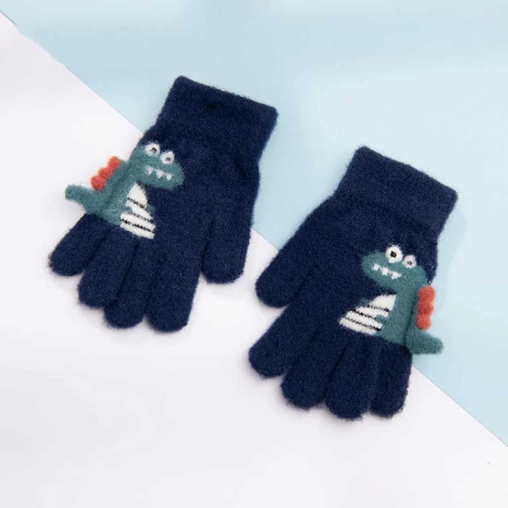 4-8 year old childrens thick knitted Gs cartoon dinosaur warm plush children winter childrens finger Gs W241026