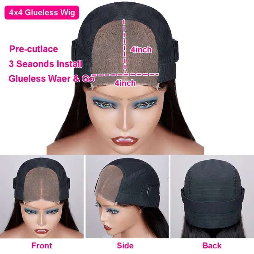 Wear And Go Glueless Short Bob Straight 4X4 HD Lace Closure Wigs For Women 100% Brazilian Human Hair Wig