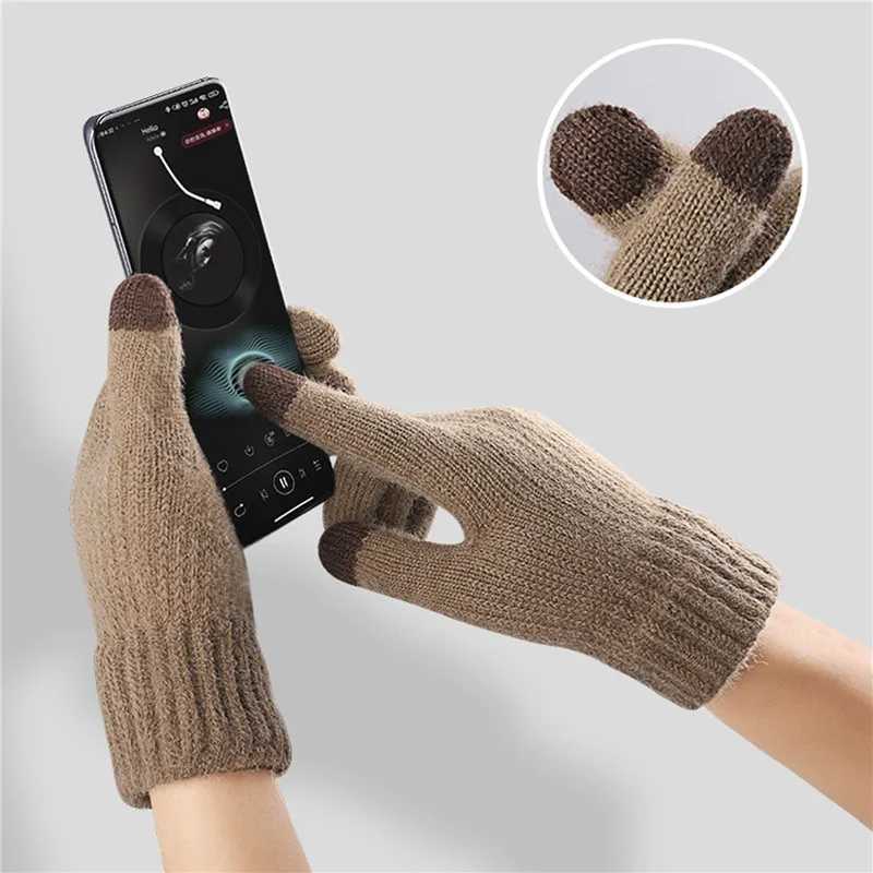 Mens Knitted Gs Winter Touch Screen High Quality Mens Thick Wool Cashmere Solid Gs Mens Finger Gloves Busin Autumn W241026