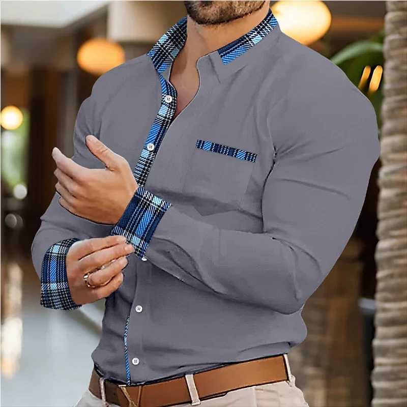 Mens button down casual shirt long sleeved patched work shirt casual comfortable casual and ele clothing W241026