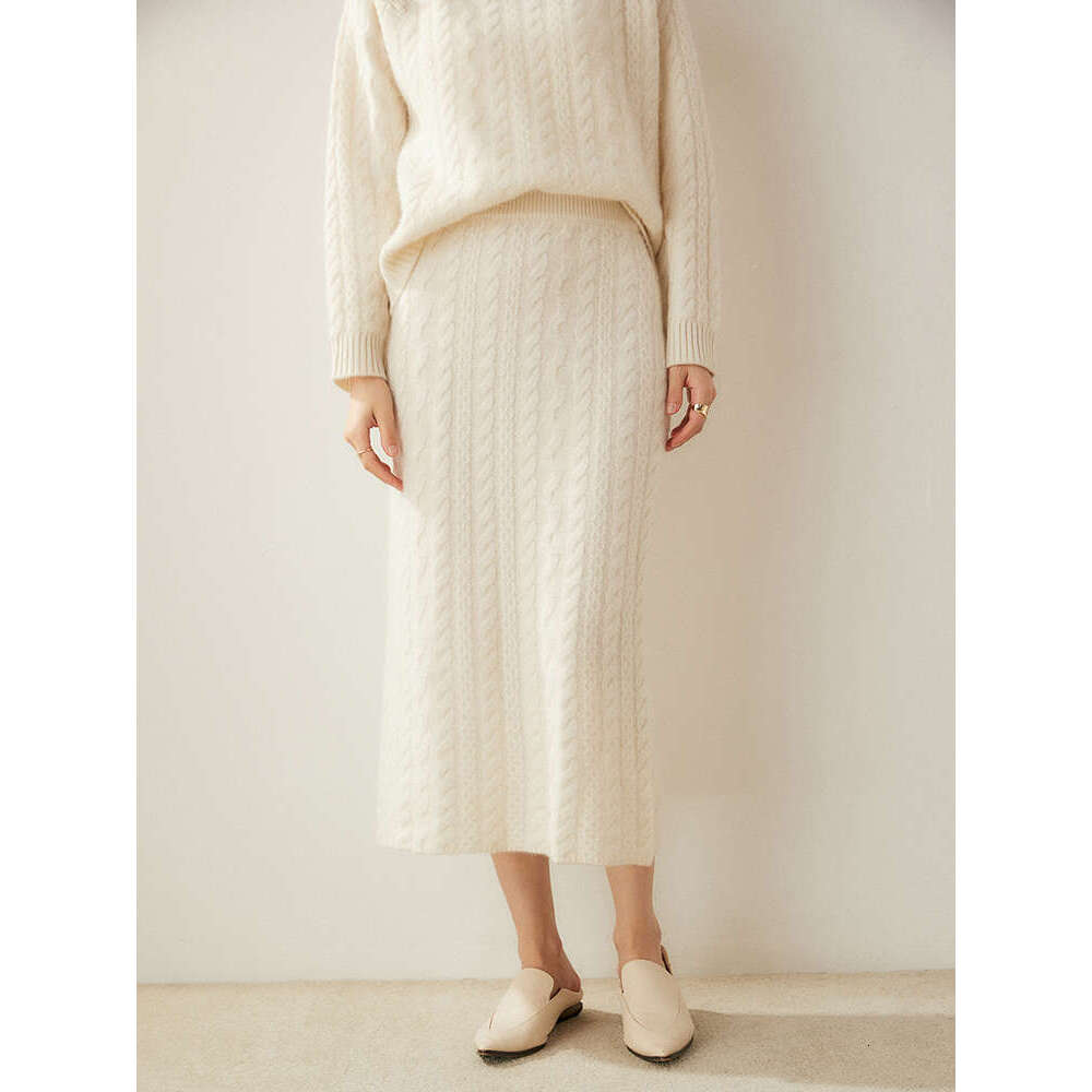 Women's Cashmere Skirts Autumn Winter Thick Twist Wer Skirt High Waist Office Lady Dress 100%Cashmere Knitting Clothing