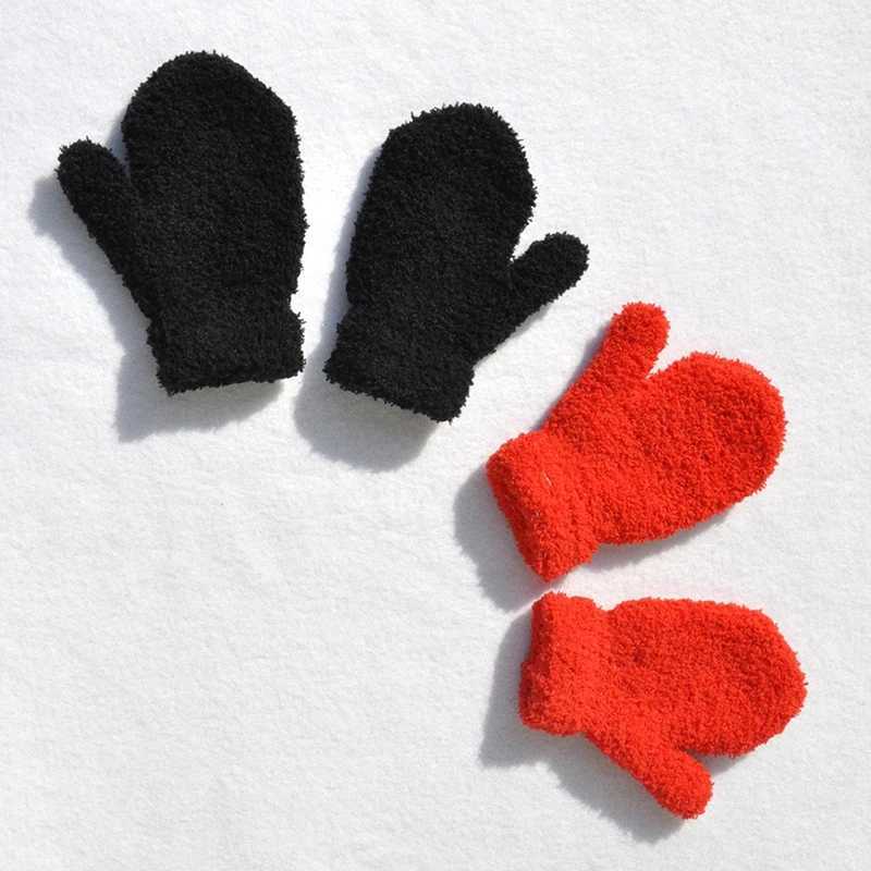 Warm plush thick warm baby Gs winter with velvet connected fingers childrens coral velvet full finger Gs 1-4Y childrens Gs W241026
