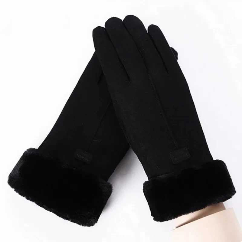 Womens Winter Thick Plush Gs Fashion Warm Suede Outdoor Tube La Touch Screen Driving Gs Sports Bicycle Gloves W241026
