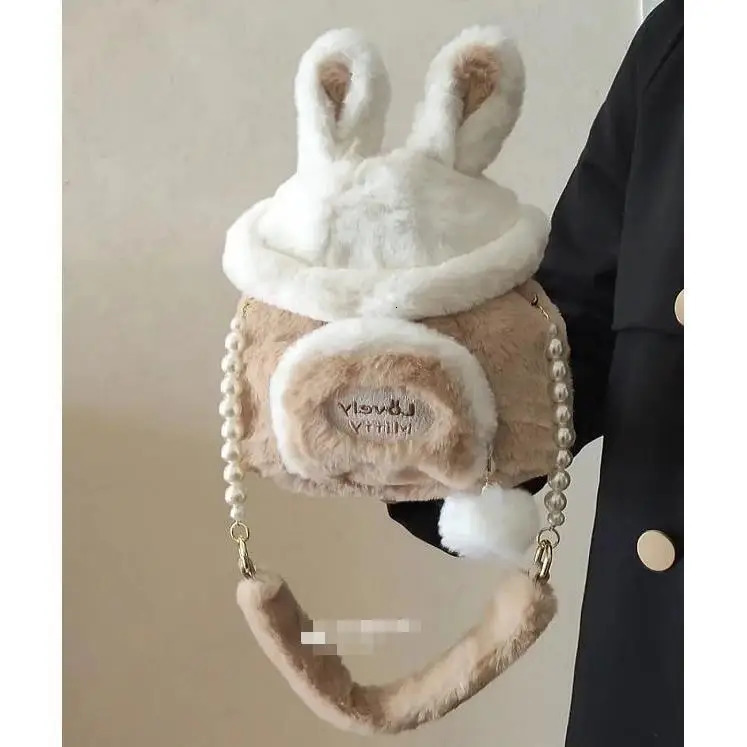 Kawaii Japanese Bag Autumn/Winter Soft Plush Storage Bag Womens Messenger Bag Cute Rabbit Ears Large Capacity Handbag 241025