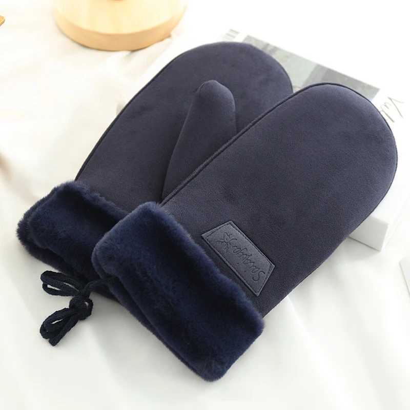 Winter womens warm thick wool velvet suspender Gs cute glass sweet cold protective gloves W241026