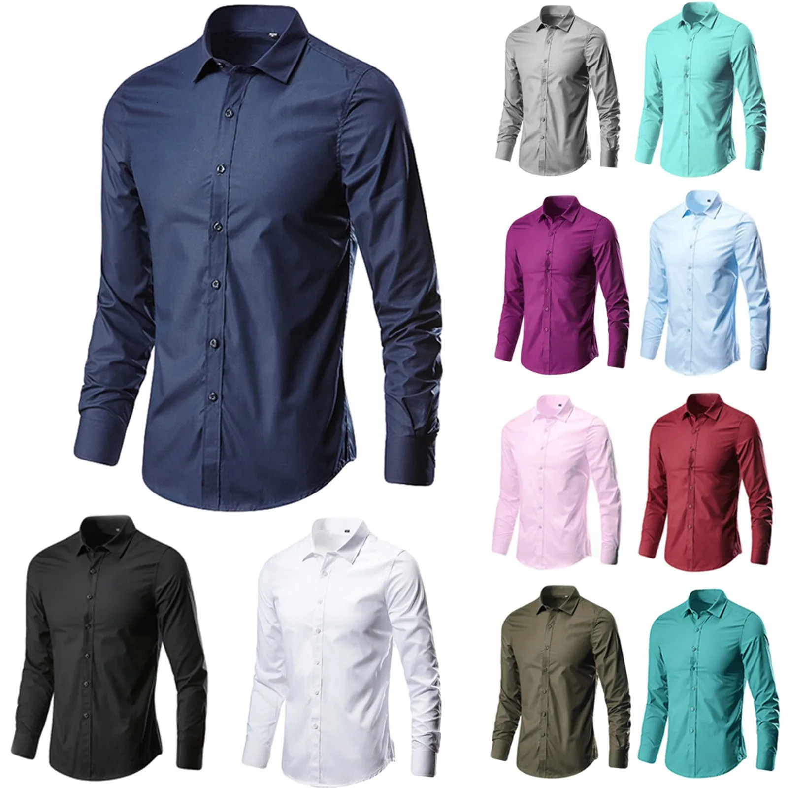 Spring Mens Social Shirt Slim Business Dress Shirts Male Long Sleeve Casual Formal Elegant Blouses Tops Man Clothes 241025