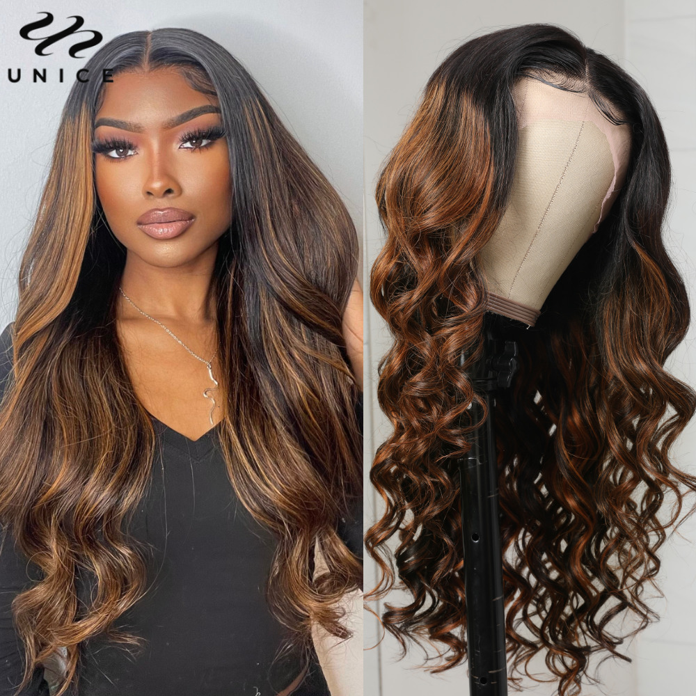 UNice Balayage Body Wave Wig 13x5x1 Middle T-Part Human Hair Pre Plucked FB30 Highlight Lace Front Wigs 150%