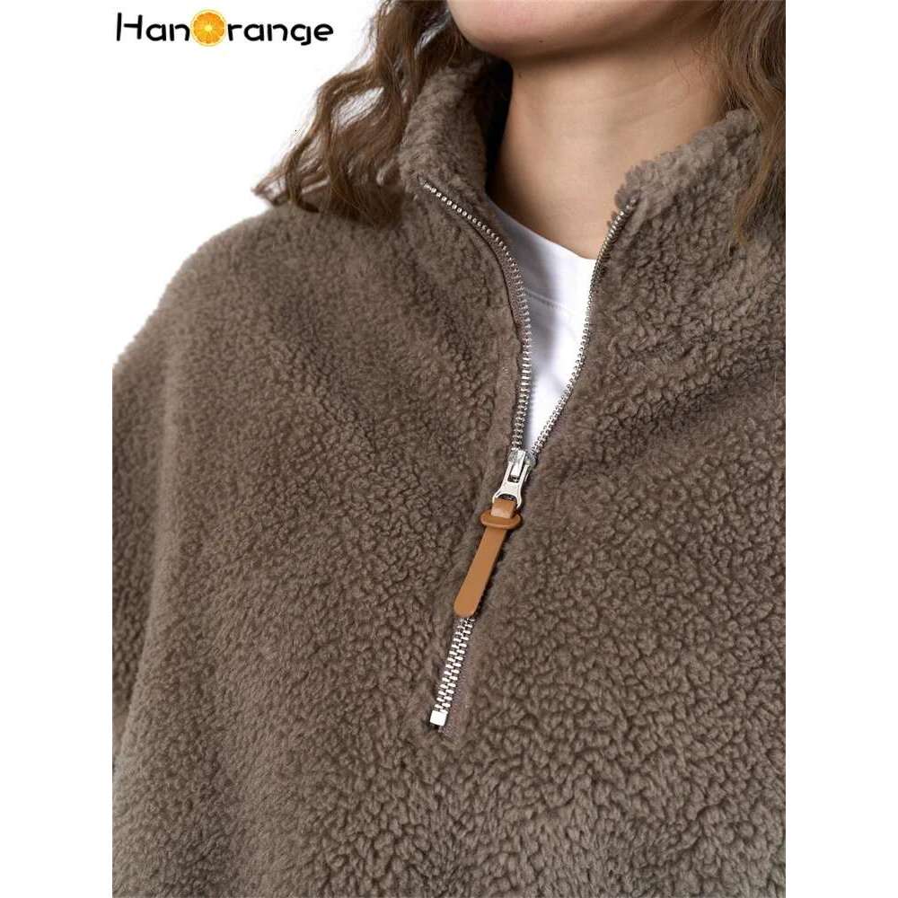 Hanorange 2024 Autumn Winter Lazy Fake Lambswool Turtleneck Hoodie Women Loose Soft Sticky Skin Friendly Warm Top Beige/Brown