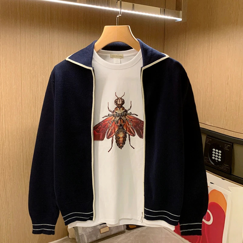 Top Grade Autum Winter Fashion Knitwear Japanese Street Mens Cardigan knitted Sweater Casual Coats Men Clothing B68 241024