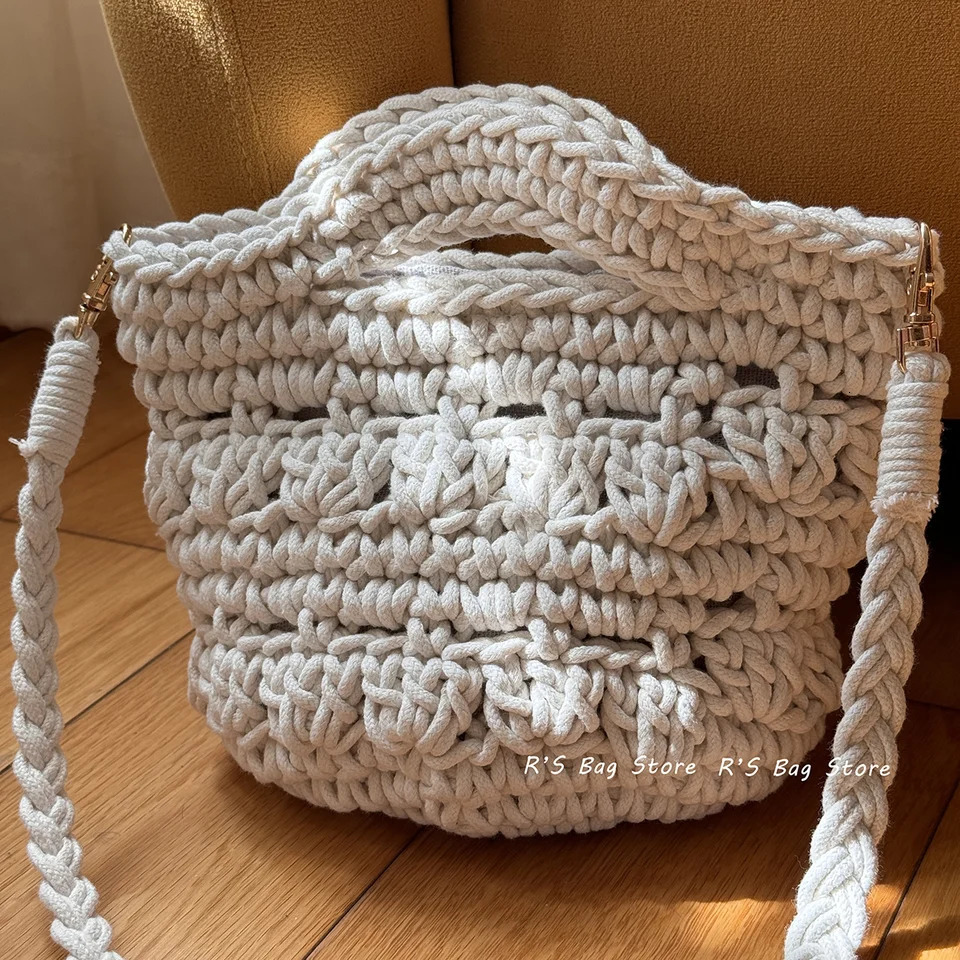 Korean young womens bag crochet cross shoulder bag soft cotton fabric womens fashionable casual small handbag 241025