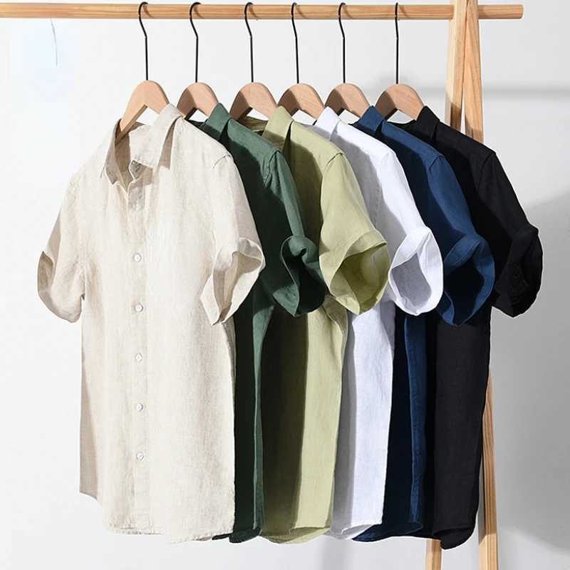 Khmer linen mens summer fashion shirt solid color simple casual short sleeved slip top basic thin breathable top W241026