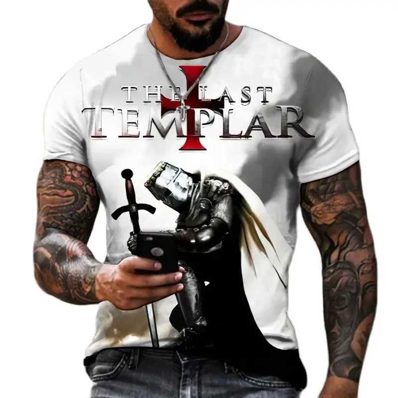 Summer Fashion Templar 3D Printed Mens T-shirt Strt Harajuku Cross T-shirt Mens Short Sleeve Oversized Retro Top W241026