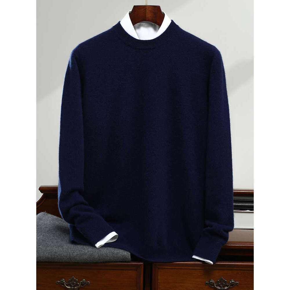 Light Lurxury Autumn Winter 100% Pure Cashmere Sweater Men O-Neck Knit Pullovers Youth Loose Warm Tops Business Casual Shirt