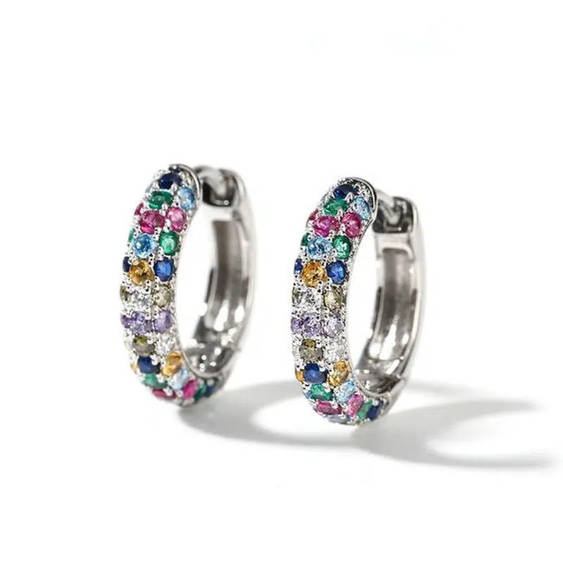 925 sterling silver colored zircon earrings women hip hop street diamond crystal earrings hollow design 18K diamond Stud earrings luxury jewelry