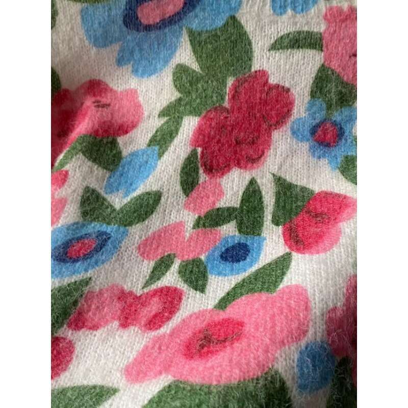 French Style In Early Autumn 2024, Retro Ral Print Round Neck Loose Knit Pullover Sweater For Women