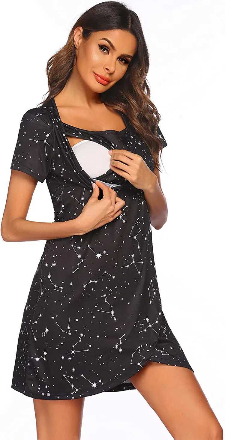 Pregnant womens short sleeved dresses nursing clothes maternity care clothes pregnant womens pajamas W241026