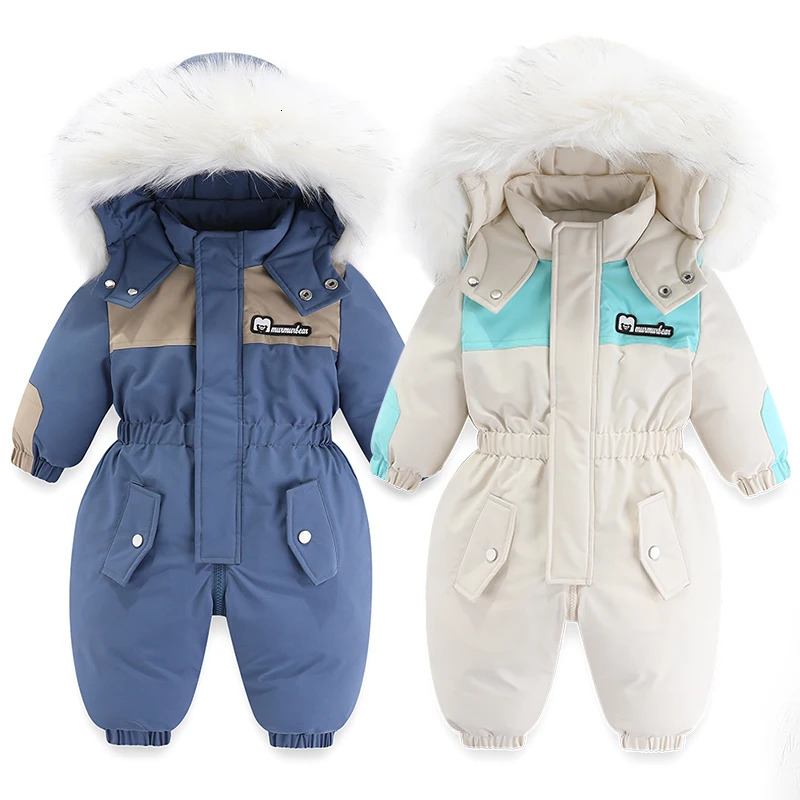 -30 Degree Winter Children Ski Suit Waterproof Thicken Baby Jumpsuit Plus Velvet Boys Overalls Warm Kids Clothing Set 241025