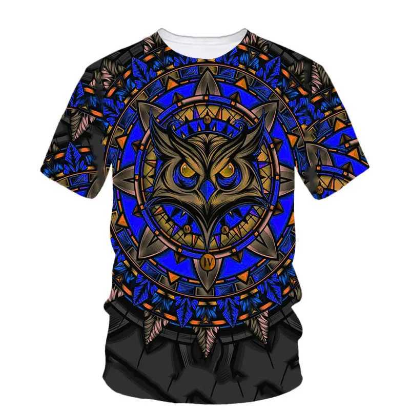 Owl pattern 3D printing summer mens T-shirt animal bird personality fashion tough guy Strt casual O-neck loose short Slv W241026