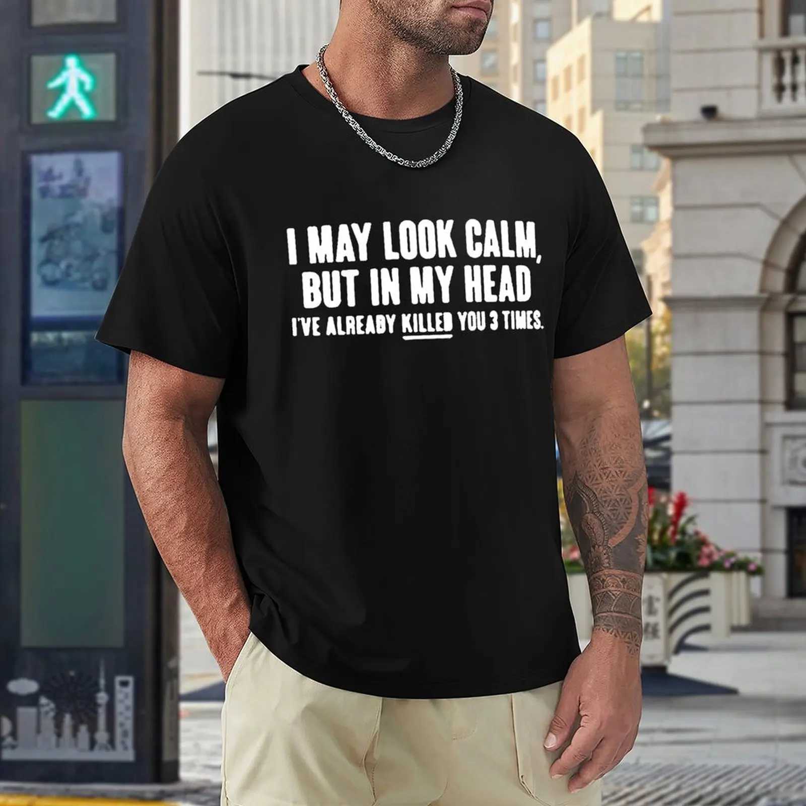 Look Calm Funny Printed New Funny T-shirt Mens Shorts Slves Hip Hop O-neck Cotton Shirt W241026
