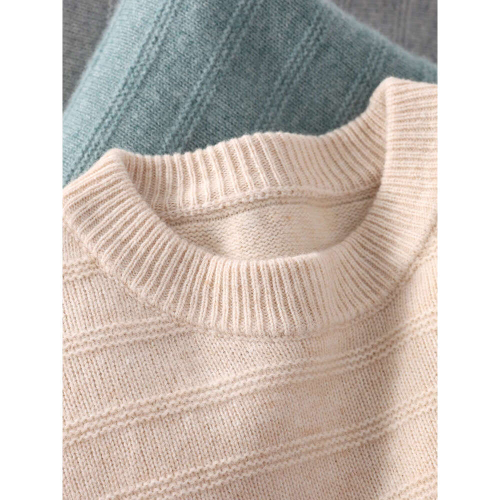 Aliselect Fall/Winter 100% Merino Wool Sweater Men's Thick Casual Pullovers O-Neck Loose Knit Tops Warm Long Sleeve Base Shirt
