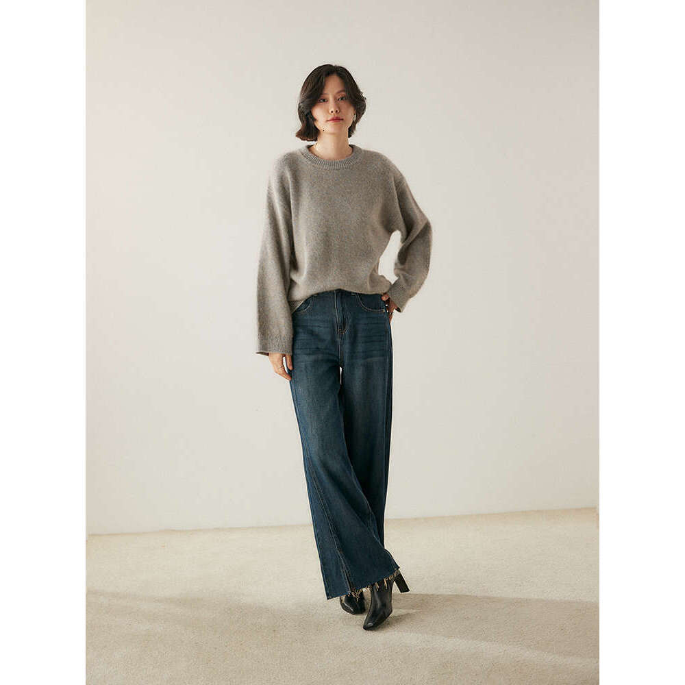 CHICUU Women 100% Sweater O-Neck Wide Sleeve Pullover Casual Simple Style Cashmere Knitwear Autumn Winter Clothing Tops