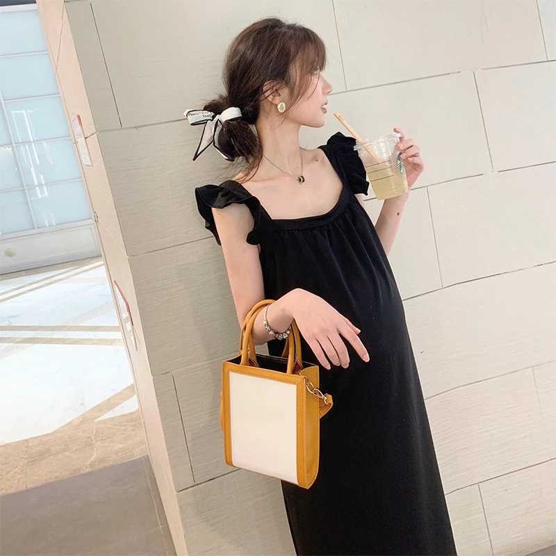 Pregnant Dress Summer Dress Princess Square Collar Korean Flying Sleeve Pregnant Dress W241026
